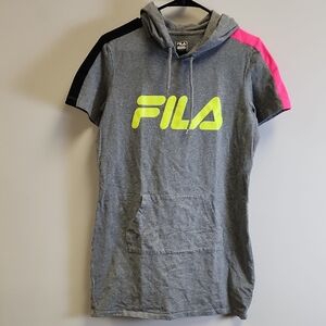 Fila Gray Hoodie Dress with Neon Yellow and Pink Accents